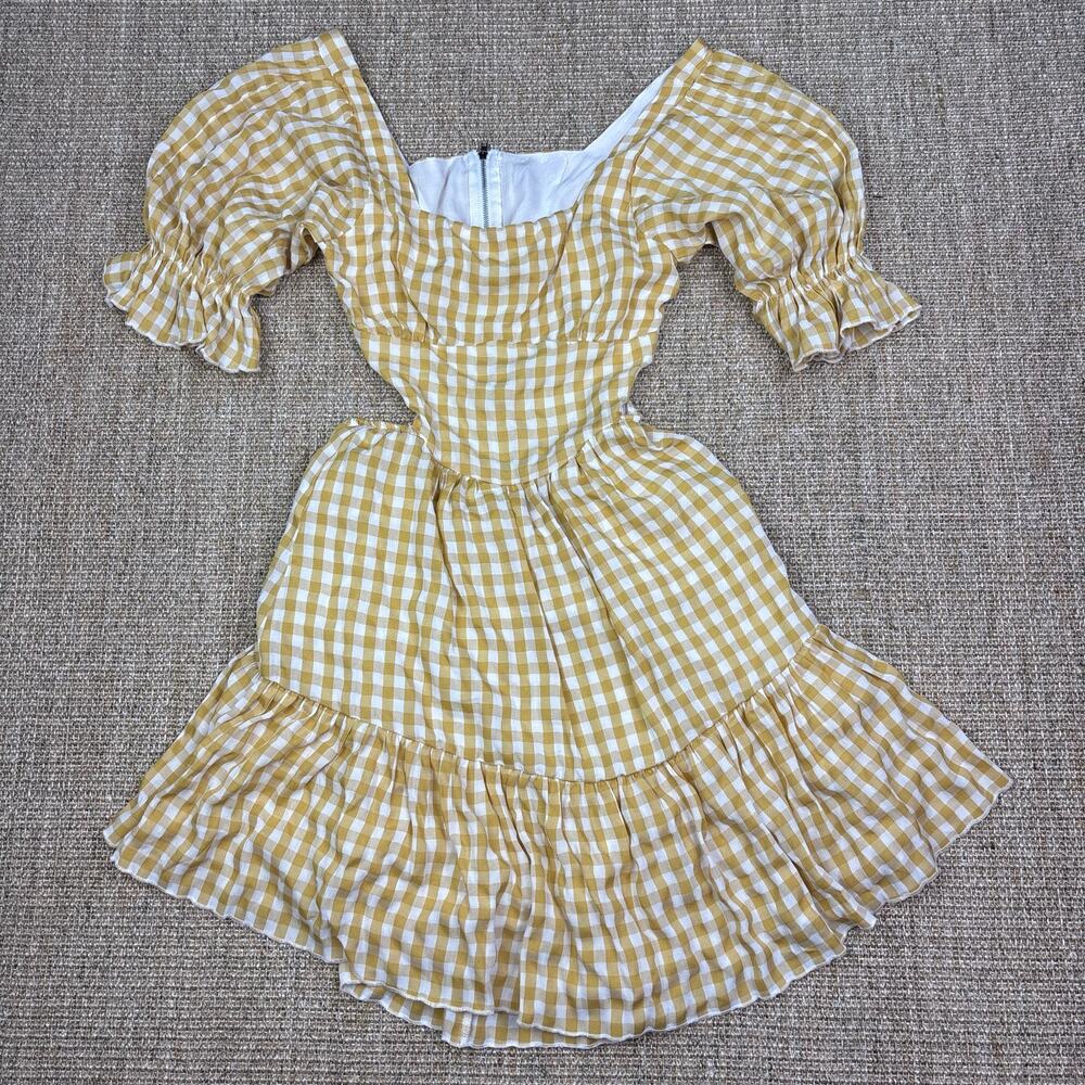 🌼 Talulah Gingham Puff Sleeve Mini Dress | Size S | Mustard Yellow